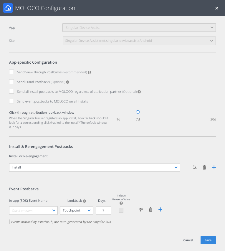 Moloco Attribution Integration Singular Help Center