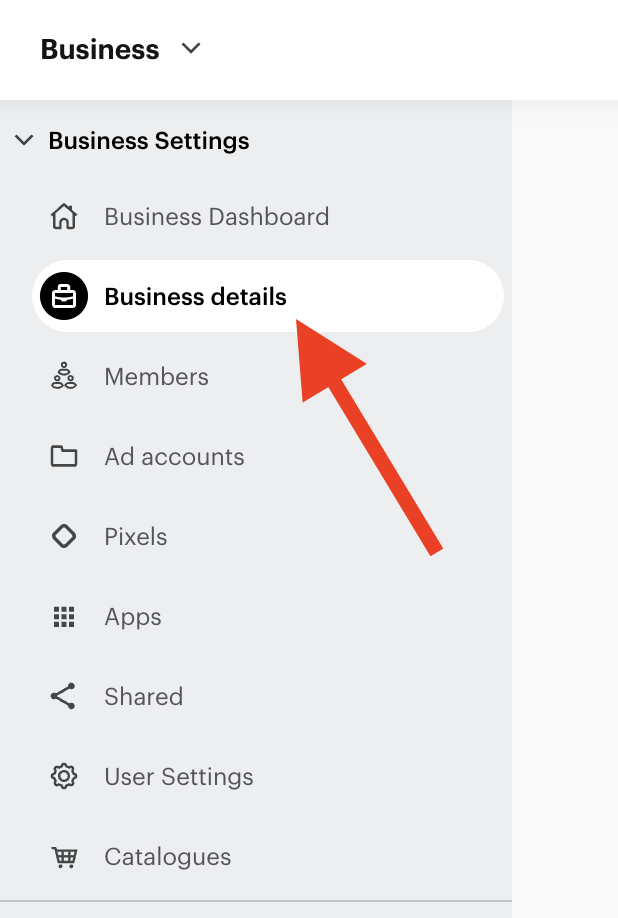 Snapchat Ads Manager에서 Business Details 메뉴로 이동