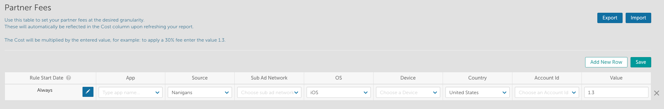 Partner Fees configuration