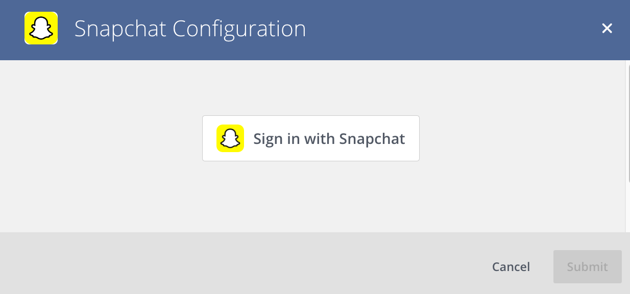 Singular Snapchat Configuration panel with a Sign in with Snapchat button